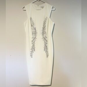 Calvin Klein White Sleeveless Sheath Dress with Crystal Embellishments, Size 6